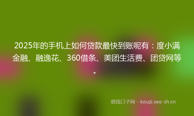 2025年的手机上如何贷款最快到账呢有：度小满金融、融逸花、360借条、美团生活费、团贷网等。