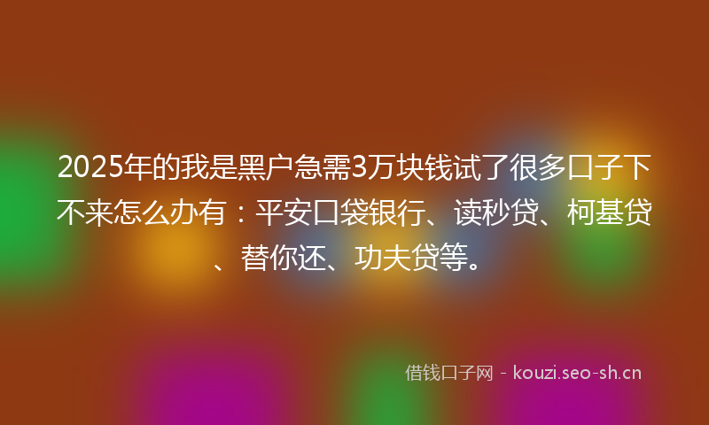 2025年的我是黑户急需3万块钱试了很多口子下不来怎么办有：平安口袋银行、读秒贷、柯基贷、替你还、功夫贷等。