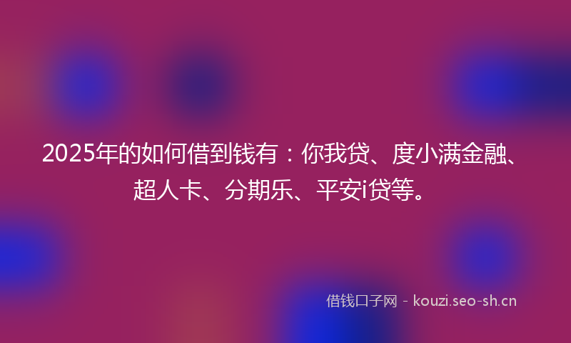 2025年的如何借到钱有：你我贷、度小满金融、超人卡、分期乐、平安i贷等。