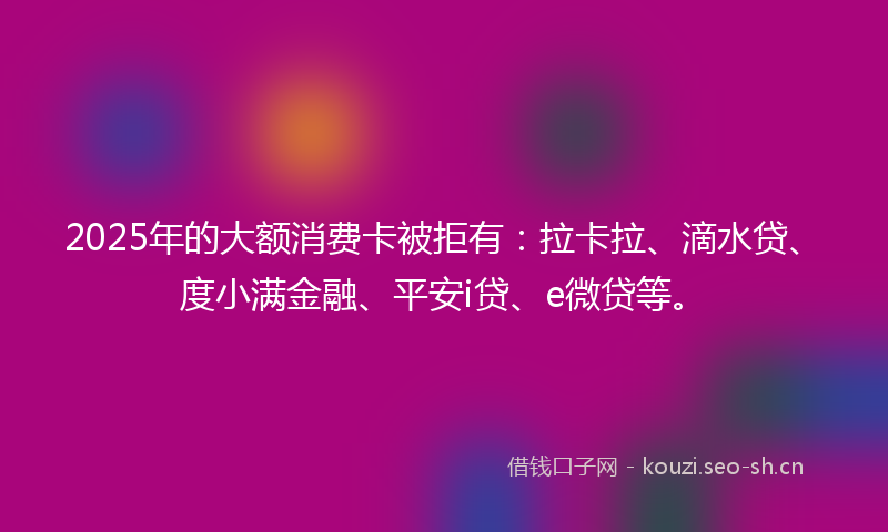 2025年的大额消费卡被拒有：拉卡拉、滴水贷、度小满金融、平安i贷、e微贷等。