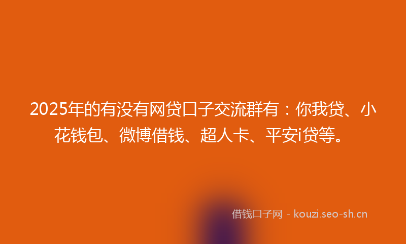 2025年的有没有网贷口子交流群有：你我贷、小花钱包、微博借钱、超人卡、平安i贷等。