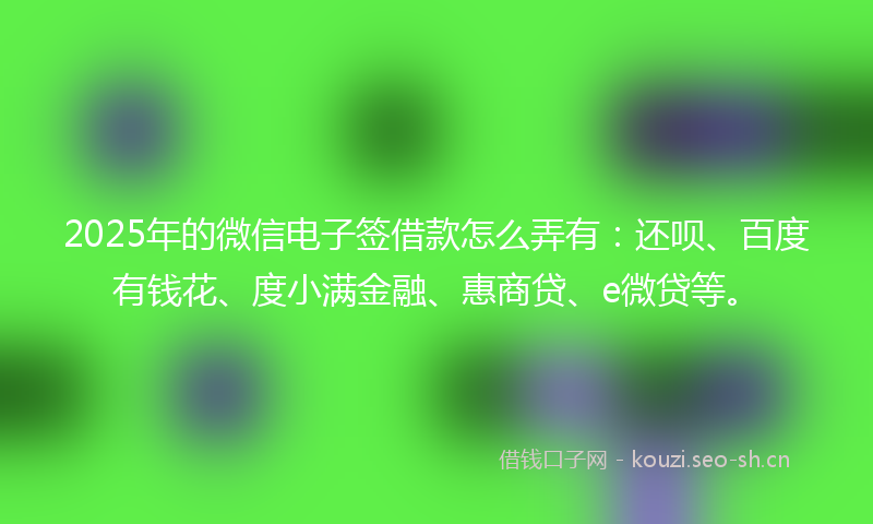 2025年的微信电子签借款怎么弄有：还呗、百度有钱花、度小满金融、惠商贷、e微贷等。