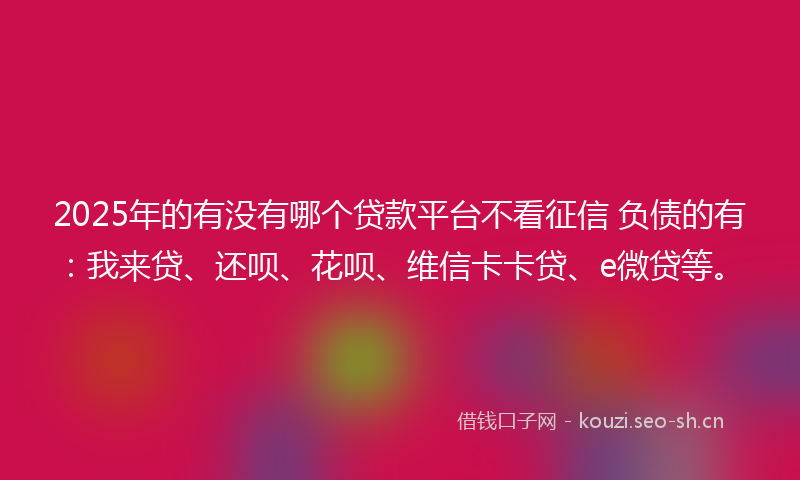 2025年的有没有哪个贷款平台不看征信 负债的有：我来贷、还呗、花呗、维信卡卡贷、e微贷等。