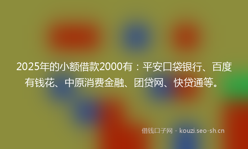 2025年的小额借款2000有：平安口袋银行、百度有钱花、中原消费金融、团贷网、快贷通等。