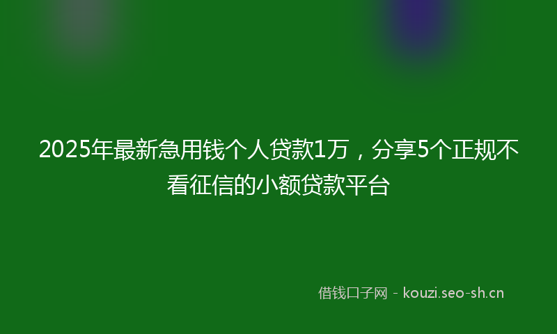 2025年最新急用钱个人贷款1万，分享5个正规不看征信的小额贷款平台
