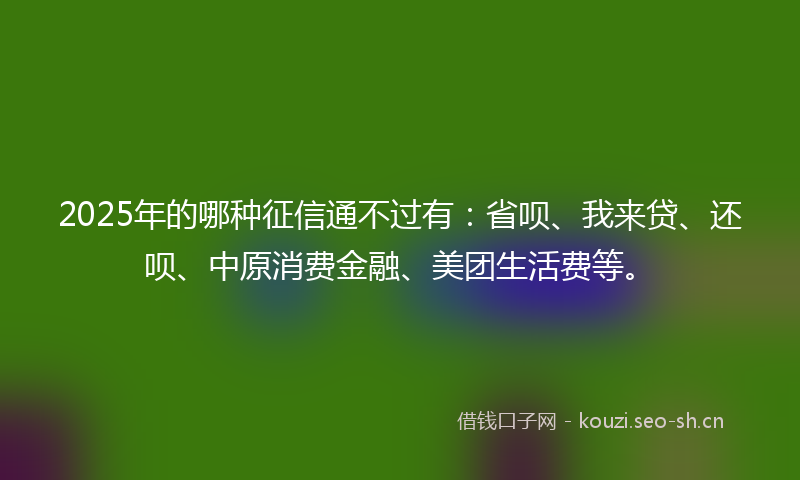 2025年的哪种征信通不过有：省呗、我来贷、还呗、中原消费金融、美团生活费等。