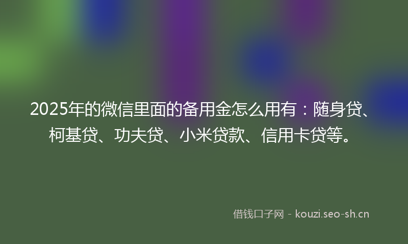 2025年的微信里面的备用金怎么用有：随身贷、柯基贷、功夫贷、小米贷款、信用卡贷等。