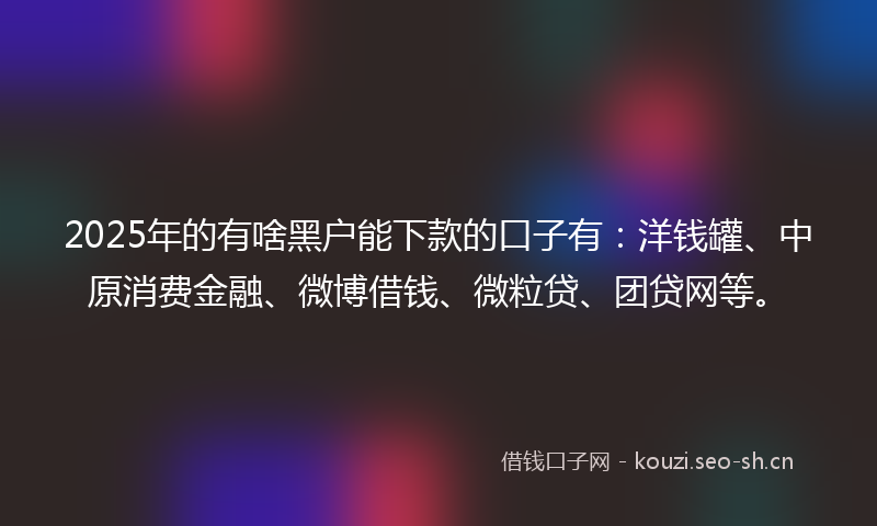 2025年的有啥黑户能下款的口子有：洋钱罐、中原消费金融、微博借钱、微粒贷、团贷网等。