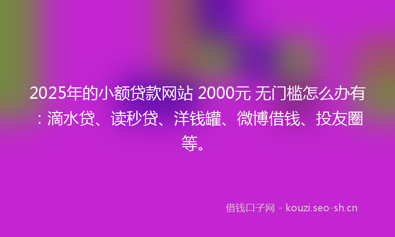 2025年的小额贷款网站 2000元 无门槛怎么办有：滴水贷、读秒贷、洋钱罐、微博借钱、投友圈等。