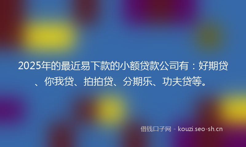 2025年的最近易下款的小额贷款公司有：好期贷、你我贷、拍拍贷、分期乐、功夫贷等。