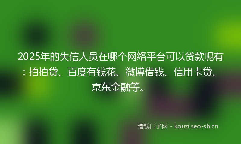 2025年的失信人员在哪个网络平台可以贷款呢有：拍拍贷、百度有钱花、微博借钱、信用卡贷、京东金融等。