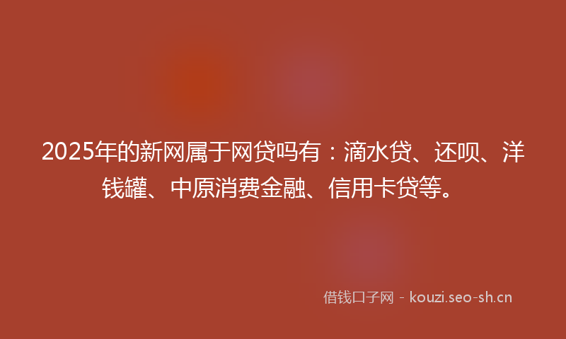 2025年的新网属于网贷吗有：滴水贷、还呗、洋钱罐、中原消费金融、信用卡贷等。