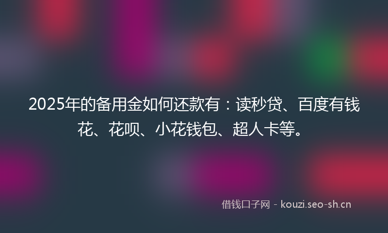 2025年的备用金如何还款有:读秒贷、百度有钱花、花呗、小花钱包、超人卡等。