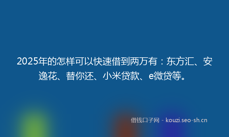 2025年的怎样可以快速借到两万有：东方汇、安逸花、替你还、小米贷款、e微贷等。