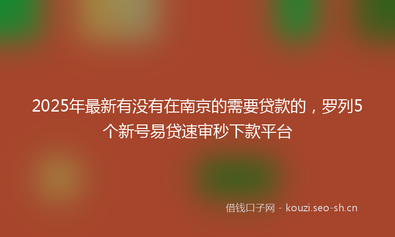 2025年最新有没有在南京的需要贷款的，罗列5个新号易贷速审秒下款平台
