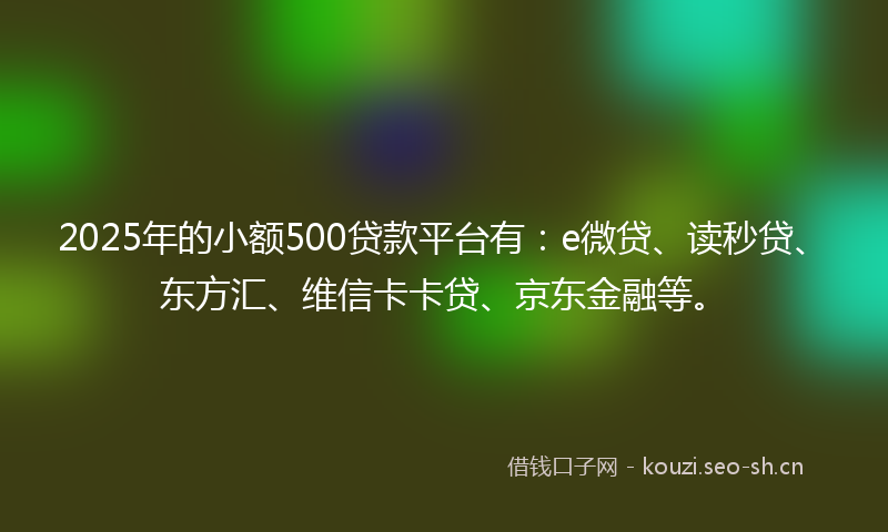 2025年的小额500贷款平台有：e微贷、读秒贷、东方汇、维信卡卡贷、京东金融等。
