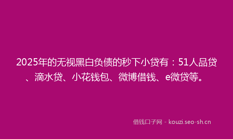 2025年的无视黑白负债的秒下小贷有：51人品贷、滴水贷、小花钱包、微博借钱、e微贷等。