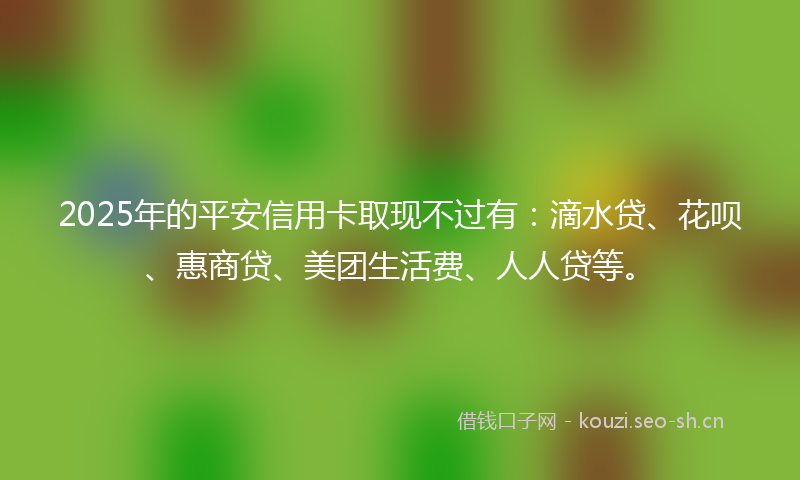 2025年的平安信用卡取现不过有：滴水贷、花呗、惠商贷、美团生活费、人人贷等。