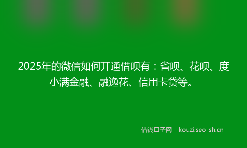 2025年的微信如何开通借呗有：省呗、花呗、度小满金融、融逸花、信用卡贷等。