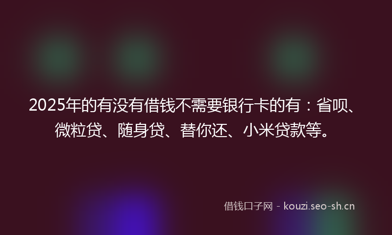 2025年的有没有借钱不需要银行卡的有：省呗、微粒贷、随身贷、替你还、小米贷款等。