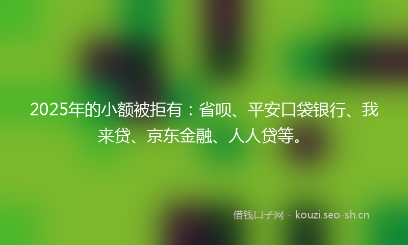 2025年的小额被拒有：省呗、平安口袋银行、我来贷、京东金融、人人贷等。