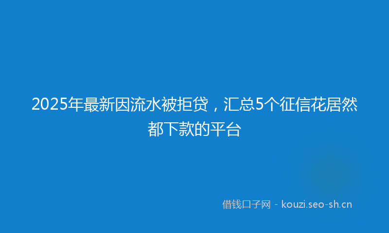 2025年最新因流水被拒贷，汇总5个征信花居然都下款的平台