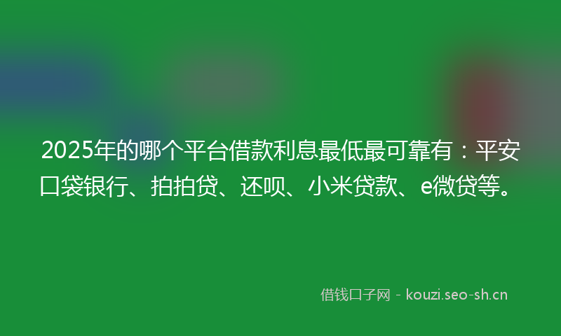 2025年的哪个平台借款利息最低最可靠有：平安口袋银行、拍拍贷、还呗、小米贷款、e微贷等。