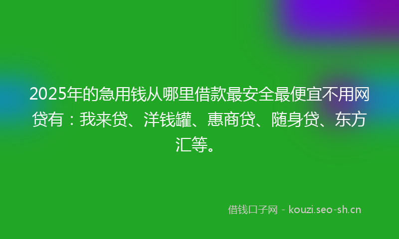 2025年的急用钱从哪里借款最安全最便宜不用网贷有：我来贷、洋钱罐、惠商贷、随身贷、东方汇等。