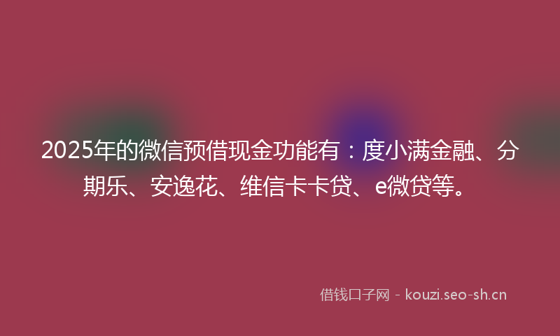 2025年的微信预借现金功能有：度小满金融、分期乐、安逸花、维信卡卡贷、e微贷等。
