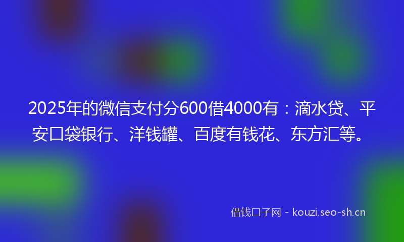 2025年的微信支付分600借4000有：滴水贷、平安口袋银行、洋钱罐、百度有钱花、东方汇等。