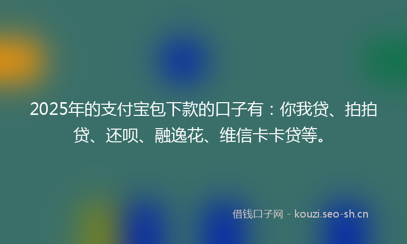 2025年的支付宝包下款的口子有：你我贷、拍拍贷、还呗、融逸花、维信卡卡贷等。