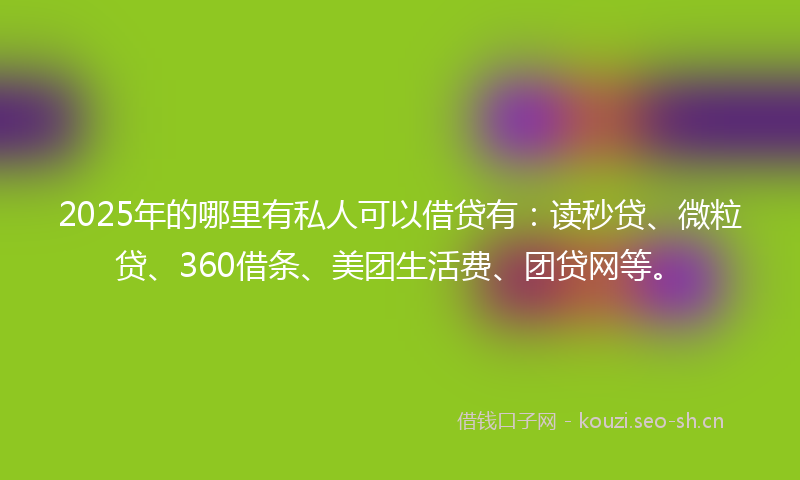 2025年的哪里有私人可以借贷有：读秒贷、微粒贷、360借条、美团生活费、团贷网等。
