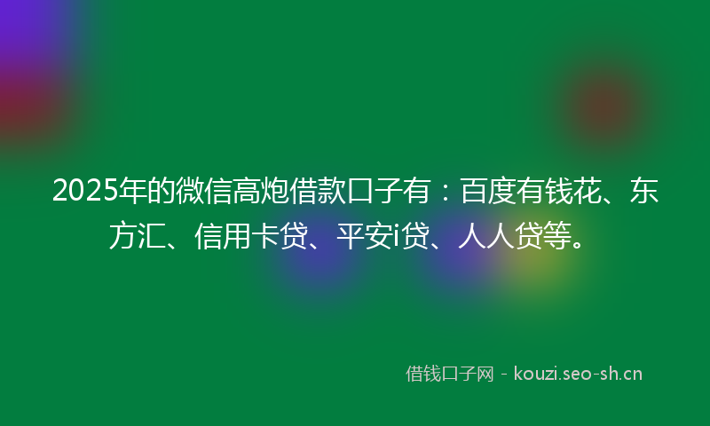 2025年的微信高炮借款口子有：百度有钱花、东方汇、信用卡贷、平安i贷、人人贷等。