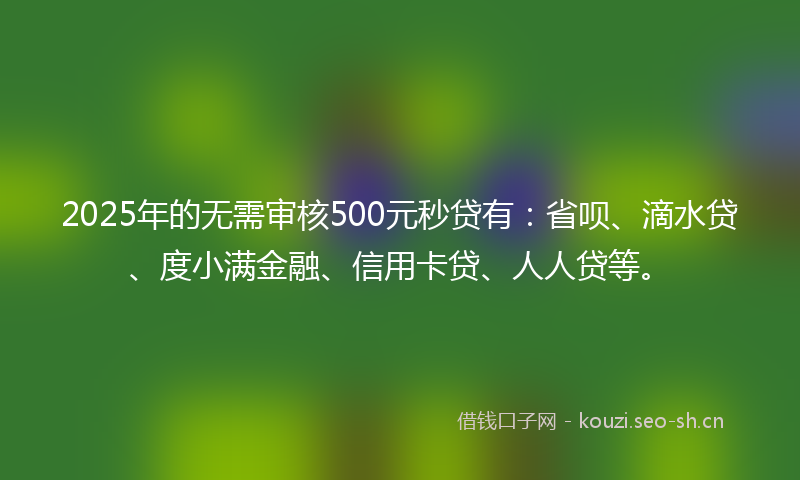 2025年的无需审核500元秒贷有：省呗、滴水贷、度小满金融、信用卡贷、人人贷等。