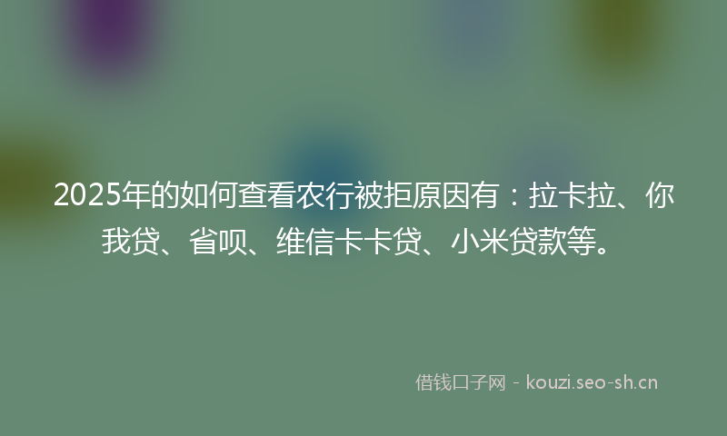 2025年的如何查看农行被拒原因有：拉卡拉、你我贷、省呗、维信卡卡贷、小米贷款等。