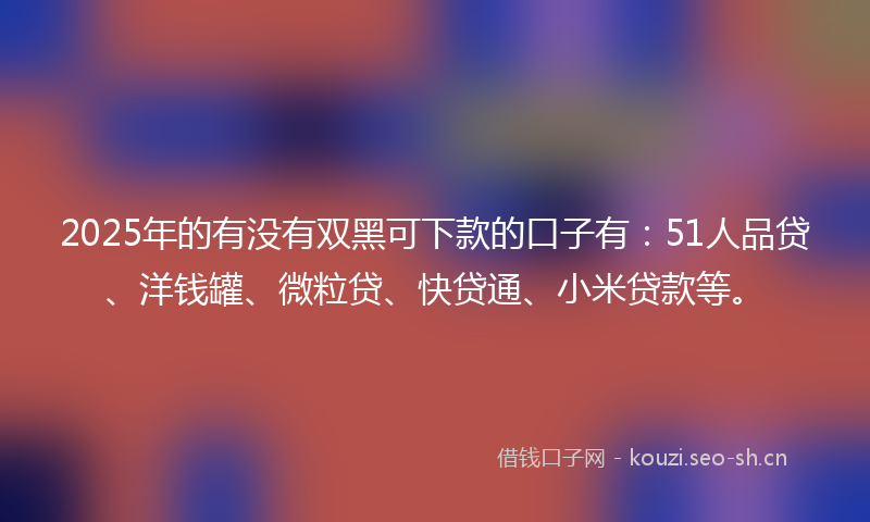 2025年的有没有双黑可下款的口子有：51人品贷、洋钱罐、微粒贷、快贷通、小米贷款等。