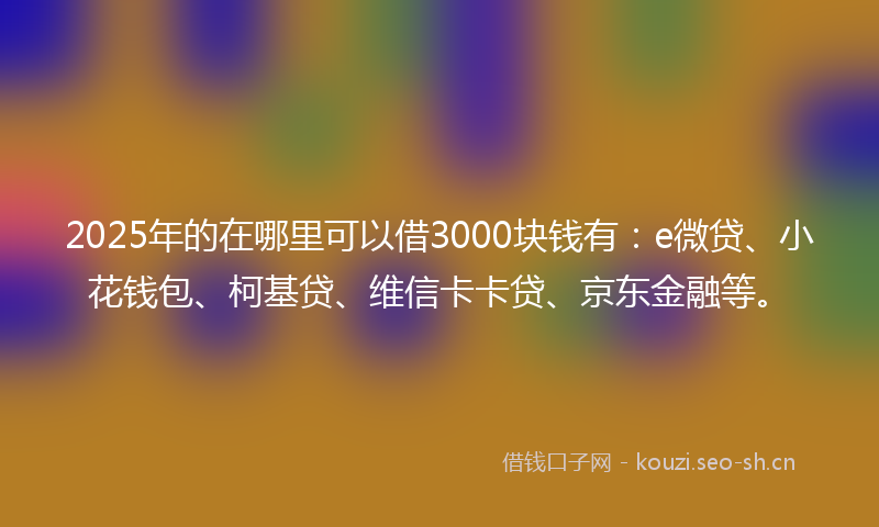 2025年的在哪里可以借3000块钱有：e微贷、小花钱包、柯基贷、维信卡卡贷、京东金融等。