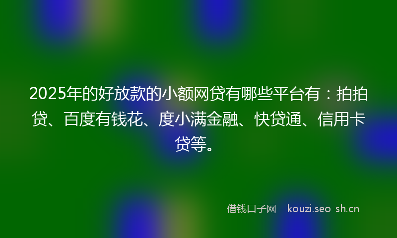 2025年的好放款的小额网贷有哪些平台有：拍拍贷、百度有钱花、度小满金融、快贷通、信用卡贷等。