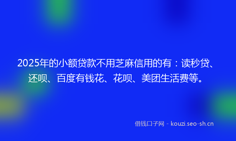 2025年的小额贷款不用芝麻信用的有：读秒贷、还呗、百度有钱花、花呗、美团生活费等。