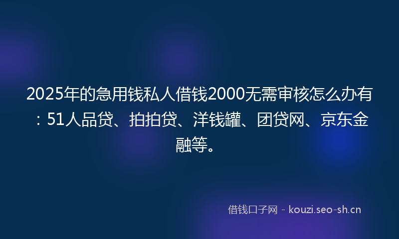 2025年的急用钱私人借钱2000无需审核怎么办有：51人品贷、拍拍贷、洋钱罐、团贷网、京东金融等。