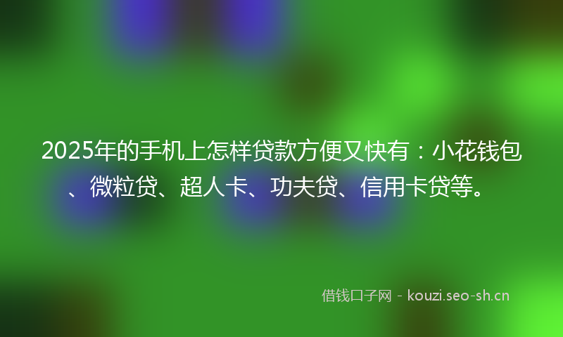 2025年的手机上怎样贷款方便又快有：小花钱包、微粒贷、超人卡、功夫贷、信用卡贷等。