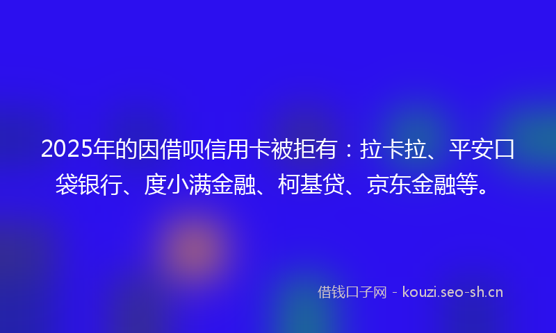 2025年的因借呗信用卡被拒有：拉卡拉、平安口袋银行、度小满金融、柯基贷、京东金融等。