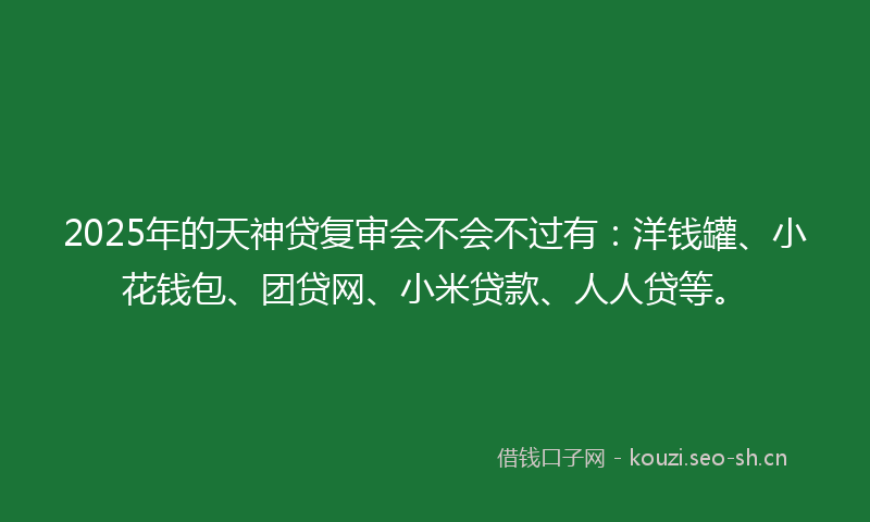 2025年的天神贷复审会不会不过有：洋钱罐、小花钱包、团贷网、小米贷款、人人贷等。