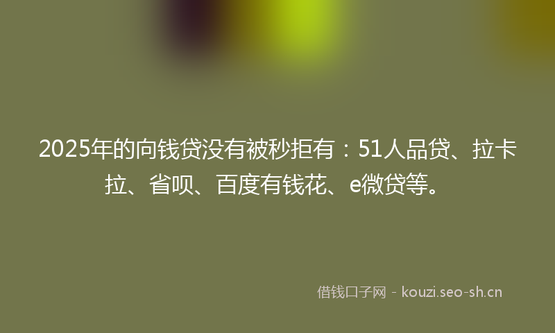2025年的向钱贷没有被秒拒有：51人品贷、拉卡拉、省呗、百度有钱花、e微贷等。