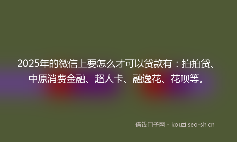 2025年的微信上要怎么才可以贷款有：拍拍贷、中原消费金融、超人卡、融逸花、花呗等。