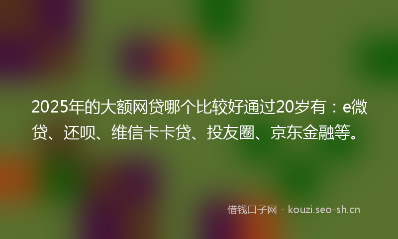 2025年的大额网贷哪个比较好通过20岁有：e微贷、还呗、维信卡卡贷、投友圈、京东金融等。