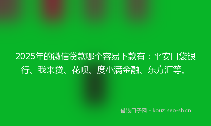 2025年的微信贷款哪个容易下款有：平安口袋银行、我来贷、花呗、度小满金融、东方汇等。