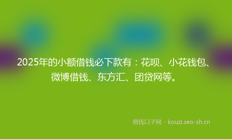 2025年的小额借钱必下款有：花呗、小花钱包、微博借钱、东方汇、团贷网等。