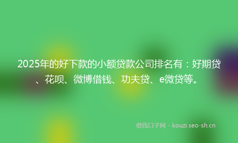 2025年的好下款的小额贷款公司排名有：好期贷、花呗、微博借钱、功夫贷、e微贷等。