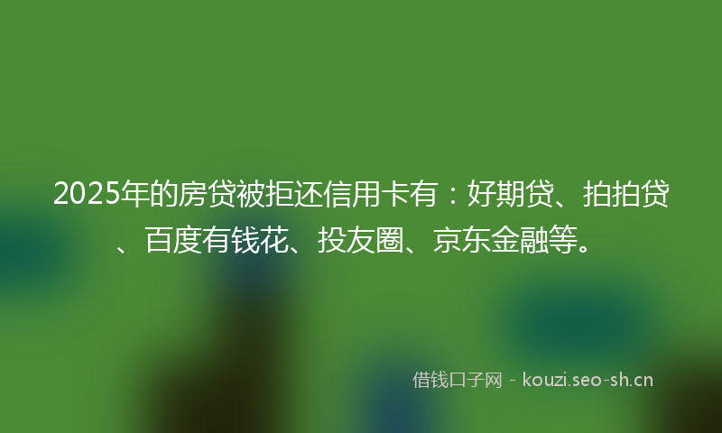 2025年的房贷被拒还信用卡有：好期贷、拍拍贷、百度有钱花、投友圈、京东金融等。